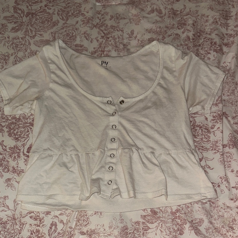 PacSun Cream Button-Down Peplum Top